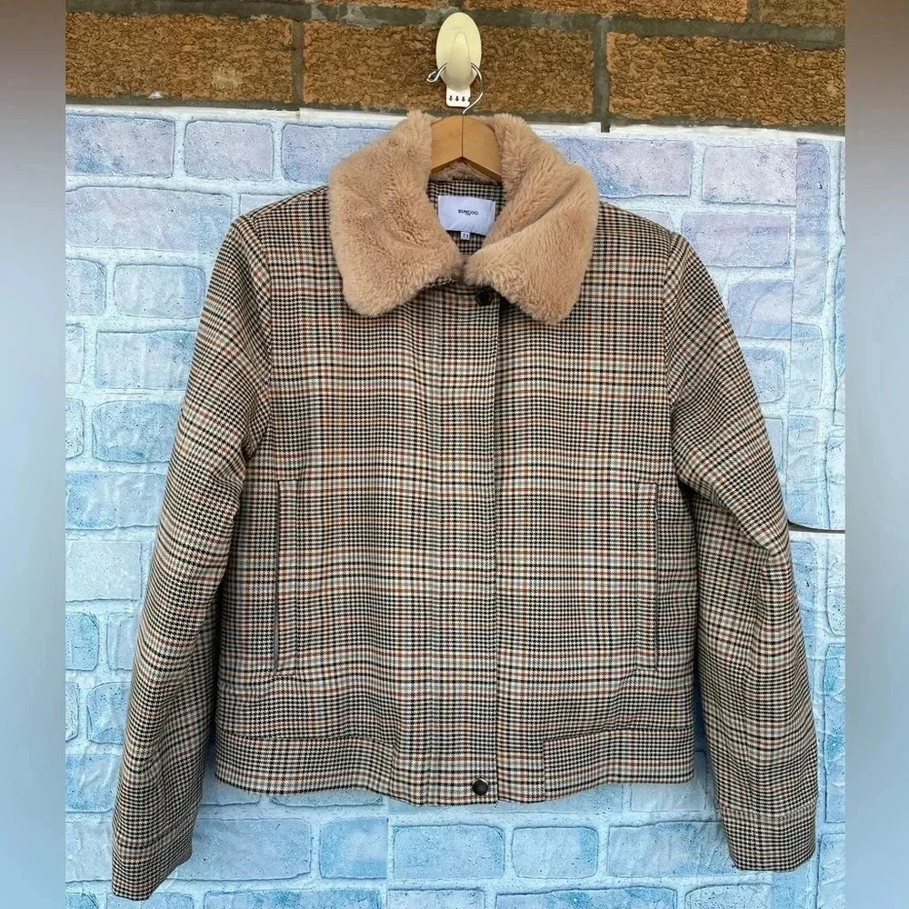 SUNCOO PARIS  CROPPED HOUNDSTOOTH JACKET SMALL